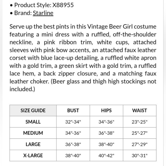 NEW Starline Vintage Beer Girl 49 Oktoberfest Sexy Costume Set Medium Yandy - Picture 4 of 5